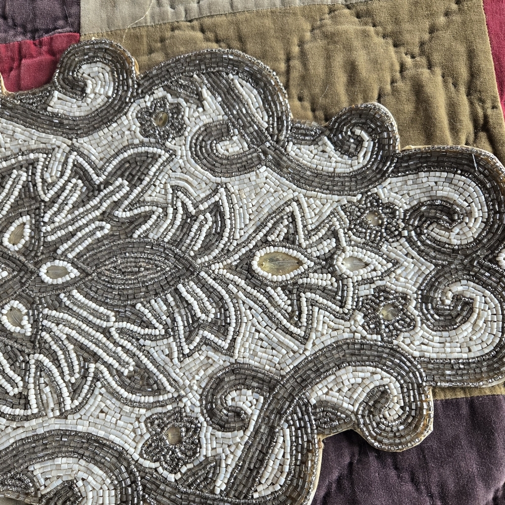 Beaded Table Runner in Cream and Taupe Heavy Weight India